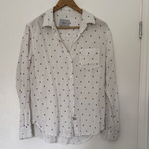 Rails White Linen Shirt with Black sailboat pattern